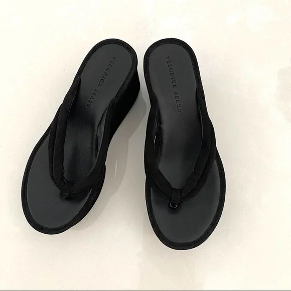 COPY - Veronica Beard Geno Ribbed Suede Platform Wedge Thong Sandals - Picture 3 of 7
